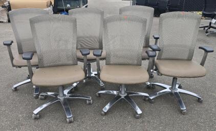 (6) Knoll Office/Meeting Chairs, Wheeled, Brown Leather Style Seats