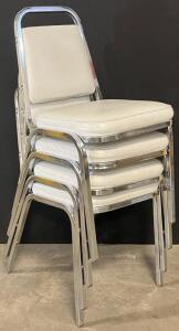 (4) Cushioned Stackable Conference Chairs | White & Silver