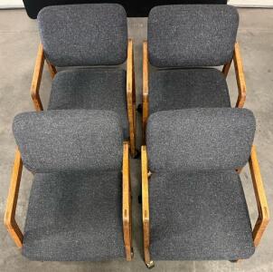 (4) Wooden Chushioned Conference Chairs W/ Wheels | Blue