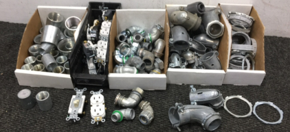 Outlets, Light Switches, Metal Pipe Elbows, Metal Pipes, Locknuts