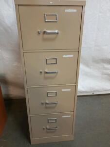 4 Drawer Tan File Cabinet, Height=52" Width=18" Length=26 1/2"