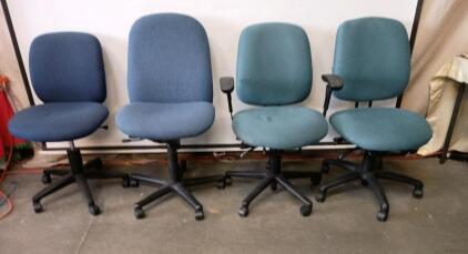 (4) Green And Blue Fabric Adjustable Rolling Office Chair 38"x22"x20"