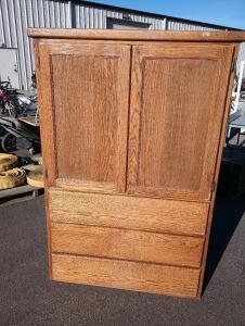 Oak Cabinet With 3 Drawers, Length=14", Width=41", Height=61"