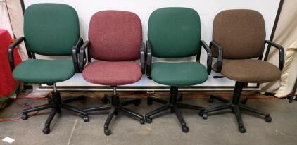 (4) Green And Blue Fabric Adjustable Rolling Office Chair 38"x22"x20"
