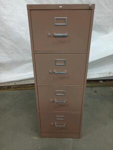 4 Drawer Brown File Cabinet, Height=52" Width=18" Length=26 1/2"