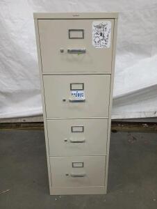 4 Drawer Tan File Cabinet, Height=52" Width=18" Length=26 1/2"