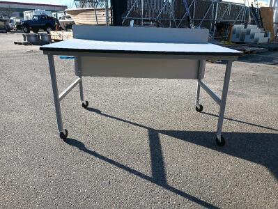 Gray Office Desk With Wheels, Length=31 1/2", Width=48", Height=26" Height Of Backsplash=31"