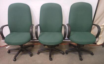 (3) High-Back Green Adjustable Office Chair 38"x22"x20"