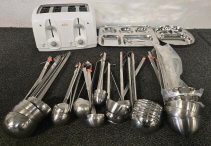 Sunbeam Quad Toaster, Metal Lunch Trays w/Utensils & Various Ladles
