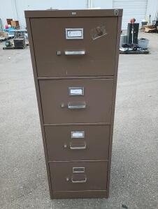 4 Drawer Locking Light Brown File Cabinet, Height=52" Width=18" Length=26 1/2"