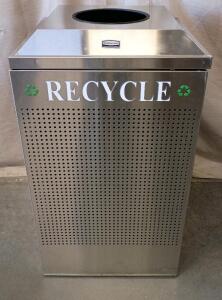Rubbermaid Commercial 25 Gal. Silhouette Square Recycling Receptacle. It is a Durable, Fire-Safe Stainless Steel Container Designed for Indoor or Outdoor Use. 33"x19"x19" *Like New Condition*