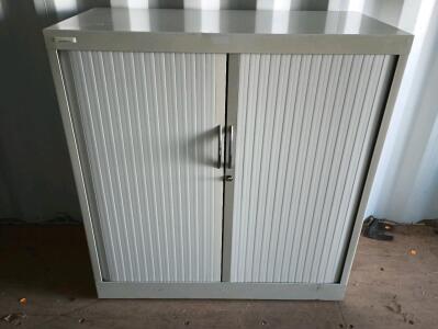 Metal Storage Cabinet With Sliding Doors Height=41 1/2" Width=39" Length= 18 1/2"