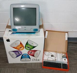 1999 Apple iMac G3 Computer Blueberry W/ Original Box And Keyboard