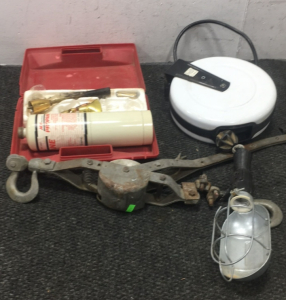 (1) Come a Long (1) Ace Propane Torch with case (1) Drop light on extension Cord Reel