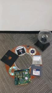 Retro Data Storage Media Collection Display with Floppy, CD, Zip Disk