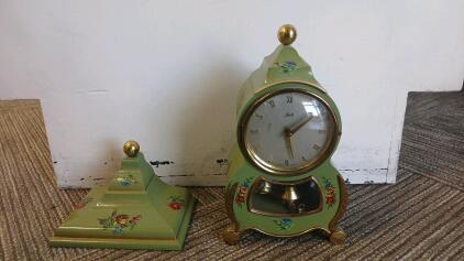 Lchatz Mantel Clock, Green with Floral Design, Roman Numerals