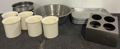 Industrial Kitchenware Including Hot Pot, Baking Pans, Mixing Bowl, Cooling Crocks & More