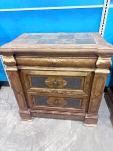 Traditional Wooden Nightstand with Stone Top, 3 Drawers, Brown Finish