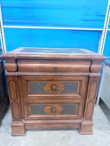 Wooden Nightstand with Stone Inlay Top, 2 Drawers, Brown Finish 30 x 28 x 18 inches.
