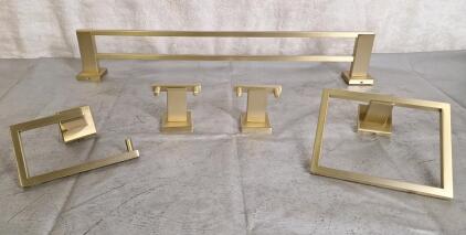 (1) 5-Piece Bathroom Hardware Accessory Set, Gold Finish