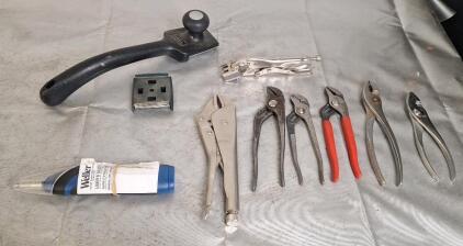 (1) Weller Battery Operated Soldering Iron, (1) Hyde Scraper W/ Extra Blades & (7) Assorted Pairs Of Pliers