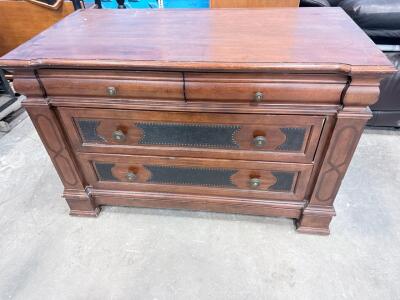 Traditional Wood Dresser with Decorative Metal Accents, 4 Drawers