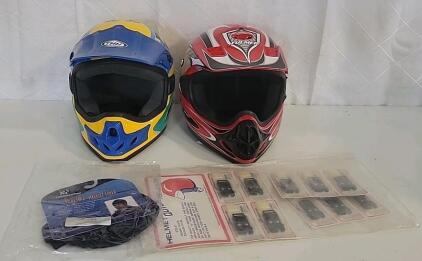 (2) Dirtbike Helmets (1) Helmet Liner (10) Helmet Quick Release Straps