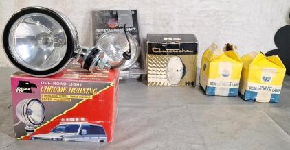 (1) Eagle Eye Off-Road Light, (2) Motorcycle Headlights & (2) GE Sealed Beam lights