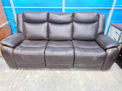 3-Seat Power Reclining Sofa with USB Charging, Dark Brown Leather