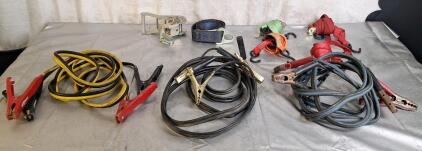 (3) Pairs Of Jumper Cables, (4) Ratchet Straps & (1) Large Cargo Ratchet Strap