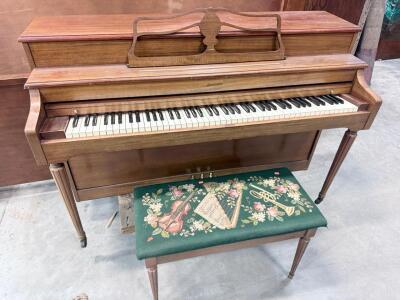 Janssen Upright Spinet Piano, 88 Keys, Wood Finish, Bench Included