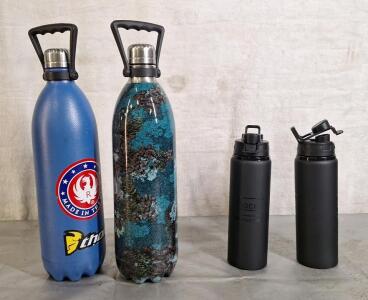(2) Stainless Steel Insulated 1-Litre Bottles, (2) 20-Oz Aluminum Water Bottles & (1) Box Of Assorted Kitchenware