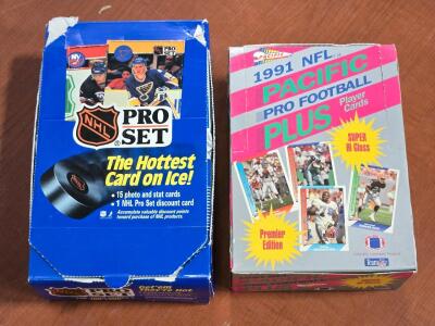 (2) Full Player Card Pack Boxes: 1990 NHL Pro Set & 1991 NFL Pacific Pro
