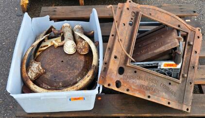 (2) Boxes of Assorted Vintage Metal Items: Stove/Radiator Doors, Fire Pit Bowls, Decor & More!
