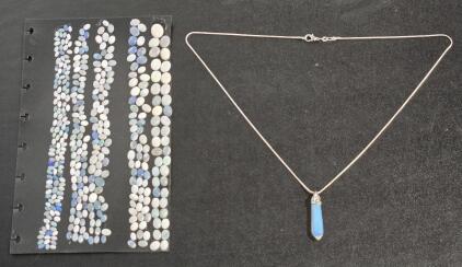 Gemstone Pendant Necklace & Sheet of Assorted Size Gemstones for Crafting