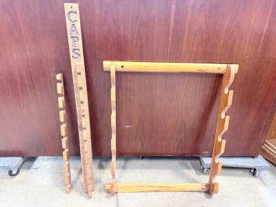 (3) Wooden Cap Display Rack, Wall-Mounted, Holds 10-12 Caps