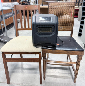 (2) Wooden Folding Chairs & (1) Space Heater