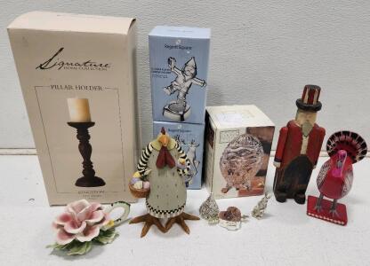 (1) Fifth Avenue Crystal Alexandra 6" 24% Lead Crystal Egg Box (2) Regent Square 6" Silver-Plated Candle Holders (1) Signature Home Collection Pillar Holder Kingston 12" And More