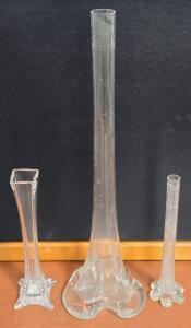 (3) Vintage Hand-Made Glass Vases / 12"-24"H
