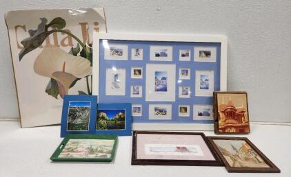 (1) 35" X 25" White Multi-Opening Collage Picture Frame And Assorted Art And Photos