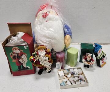 (1) Vintage KSA Kurt Adler Fabriche Collectibles Cookies For Santa (1) Cracker Barrel Fabrich&eacute; Santa Claus Figurine (1) Vintage Santa Claus Stuffed Plush Toy And More Assorted Holiday Decor