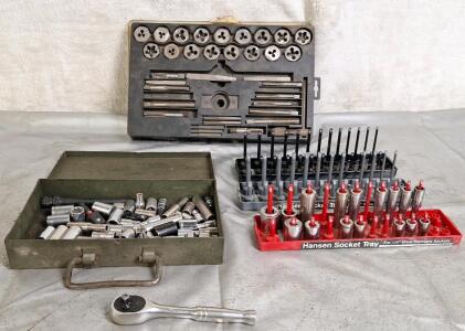 (1) 1/4" Drive Ratchet W/ Assorted Sockets & (1) Tap & Die Set W/O Handle