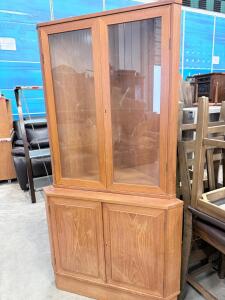Vintage Danish Corner Display Cabinet, Glass Doors, Made in Denmark 32" x 24" x 17"