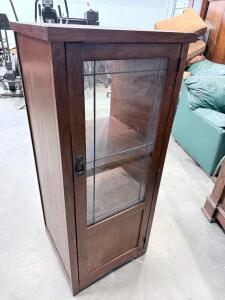Brown Wooden Display Cabinet with Decorative Glass Door, 2 Shelves