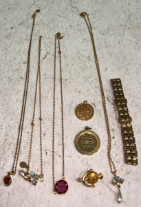 (4) Golden Necklaces (1) Golden Bracelet (2) Vintage Golden Tokens & More