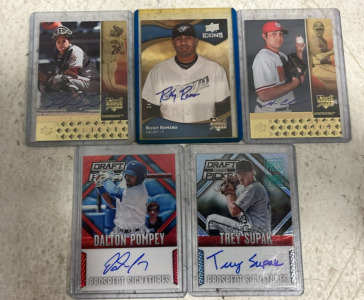 (3) Autographed Rookie Baseball Cards (2) Autographed Draft Picks Baseball Cards