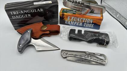 Assorted Lot Of Knives & Sharpener
