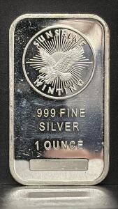 Sunshine Minting 1 Ounce .999 Fine Silver Bullion Bar