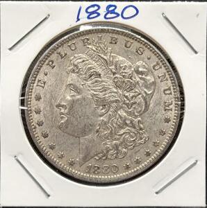 1880 Morgan Dollar Coin, United States, 90% Silver, Reeded Edge