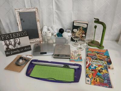 (2) Food Scales (1) Mini Chalk Board (2) Vintage Comic Books & More